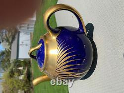 Hall China COBALT/GOLD FRENCH TEAPOT with GOLD PALM LEAF DESIGN. DOWNSIZING