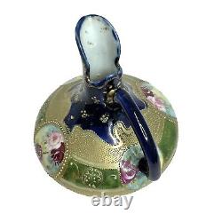 Hand Painted Nippon Cobalt Blue Raised Gold Beads Ewer Floral Center 6 Vase