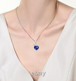 Heart Lab-Created Blue Sapphire Diamond Wedding Pendant 14K White Gold Finish