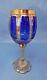 Heavy Bohemian Moser-style Glass Wine Goblet, Clear, Cobalt Blue Cabochon & Gold