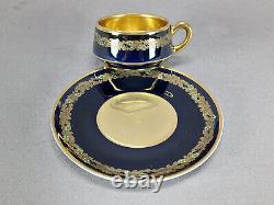 Heinrich Baensch Green Enamel Floral Cobalt Gold Interior Demitasse Cup & Saucer