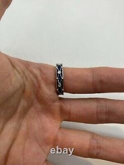 Hidalgo 18k white gold diamond cobalt dark blue enamel band ring bead 6.5g net