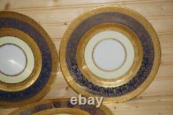 Hutschenreuther Gold Encrusted Cobalt Blue & Yellow (6) Dinner Plates, 10¾ (B4)