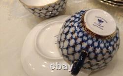 Imperial porcelain tea set for 6 persons. Cobalt net. Gold. Lomonosov