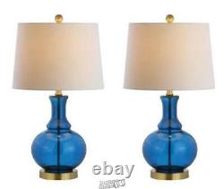 Jonathan Y-Lavelle 25 in. Cobalt Blue/Brass Gold Glass Table Lamp (Set of 2)