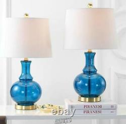Jonathan Y-Lavelle 25 in. Cobalt Blue/Brass Gold Glass Table Lamp (Set of 2)