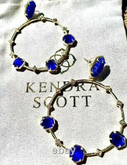 Kendra Scott Faceted Blue Kyocera Opal/cobalt /cz 14k Gold Plate Hoop Earrings