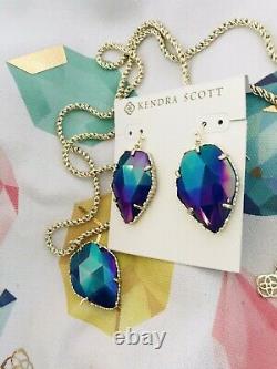 Kendra Scott Gold Corley/Corla Set Necklace/earrings Cobalt Iridescent