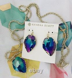 Kendra Scott Gold Corley/Corla Set Necklace/earrings Cobalt Iridescent