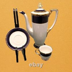 Kokura Ware Japan Cobalt Blue Gold Teapot Demitasse Cups & Saucer 16 pieces