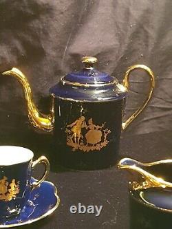 LIMOGES France Cobalt Blue Gold Veritable Porcelaine D'Art Tea Set