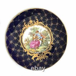 L F Limoges France Hand Painted Porcelain Plate 18th Century Lovers Scene