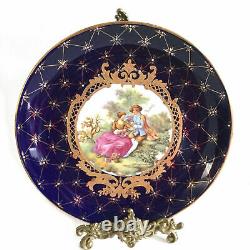 L F Limoges France Hand Painted Porcelain Plate 18th Century Lovers Scene