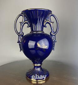 Large Cobalt Blue & Gold Vase FRAGONARD Vase VICTORIAN SCENE 15-1/4