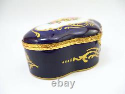 Large Hand Painted Limoges France Cobalt Blue & Gold Floral Trinket Dresser Box
