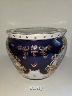 Large Porcelain Limoges Style Cobalt Blue & Gold Gilding Fish Bowl Planter