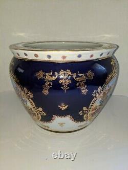 Large Porcelain Limoges Style Cobalt Blue & Gold Gilding Fish Bowl Planter