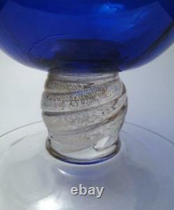 Large Vintage Italian Murano Cobalt Blue Gold Aventurine Glass Vase