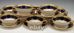 Lenox Cobalt Gold Encrusted Set Of 8 Bouillon Cream Soup Cups And Saucers C. 1910