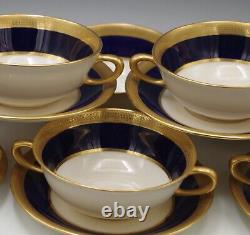 Lenox Cobalt Gold Encrusted Set Of 8 Bouillon Cream Soup Cups And Saucers C. 1910