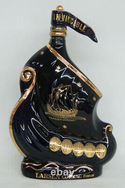 Limoges Castel Larsen Cognac Viking Ship Cobalt and Gold Decanter Bottle 1680B