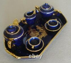 Limoges Fm Miniature Cobalt Blue And Gold Coffee Or Tea 10 Pieces Set