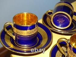 Limoges Legle D'Art Expresso Cobalt Blue with Gold 5 Cups And 4 Saucers