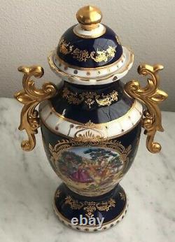 Limoges Porcelain Lidded Vase Cobalt Blue 24k Gilt Gold