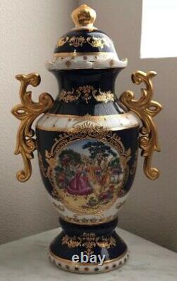 Limoges Porcelain Lidded Vase Cobalt Blue 24k Gilt Gold