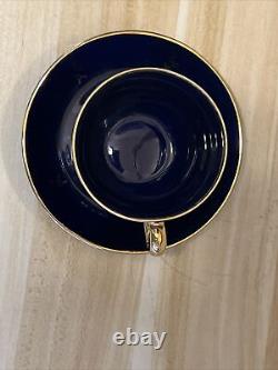 Limoges, Veritable Porcelaine D'Art Cup and Saucer Gold Encrusted Cobalt Blue