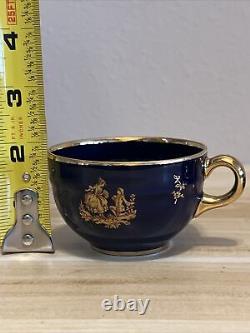 Limoges, Veritable Porcelaine D'Art Cup and Saucer Gold Encrusted Cobalt Blue