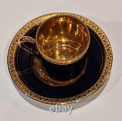 Limoges Veritable Porcelaine d'Art, Cobalt Blue Gold Band Demitasse Cup & Saucer