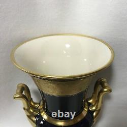 Lindner Kueps Echt Cobalt Blue German Bavaria Porcelain Vase-Urn-Gold Trim-Pair