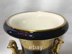 Lindner Kueps Echt Cobalt Blue German Bavaria Porcelain Vase-Urns Gold Trim-Pair