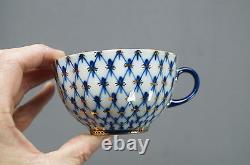 Lomonosov Russia Cobalt Blue & Gold Net Porcelain Coffee Cup & Saucer