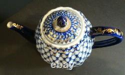 Lomonosov Russian Cobalt Net Blue White Gold Russian Porcelain Coffee Pot