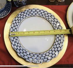 Lomonosov Russian Porcelain Cobalt Net Scalloped Dinner Plate 11 Blue Gold LFZ
