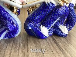 Lucky Dragons TKN Japan Yoshimi K. Pair of Porcelain Cobalt Blue & Gold Dragons
