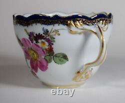 Meissen A Kante Hand Painted Flowers Cup & Saucer Cobalt and Gold