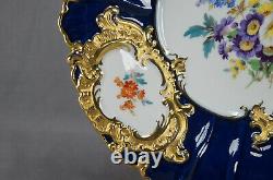 Meissen Hand Painted Floral Cobalt & Gold Rococo Style Charger / Service Plate