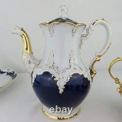 Meissen Porcelain Cobalt Blue & Gold 5 Piece Tea Set Tray Cream Sugar Antique