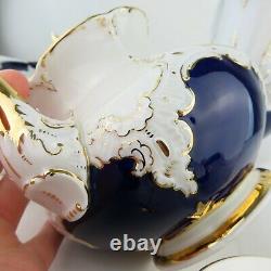 Meissen Porcelain Cobalt Blue & Gold 5 Piece Tea Set Tray Cream Sugar Antique