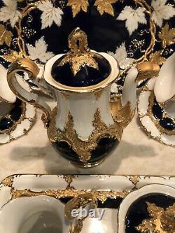 Meissen Porcelain Cobalt Blue & Gold Gilding Maple Leaf Plates Rare C. 1860-1924