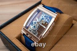 Mens Rose Gold Bridge Manual Mechanical Watch Blue Leather DIASTERIA 1688