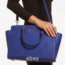 Michael Kors Selma Cobalt Blue Leather Handbag PurseGoldZipperBeautifulClean