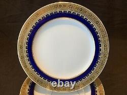Minton G3950 Salad Luncheon Plates Set of 7 Gold Encrusted Cobalt Blue 9 Dia