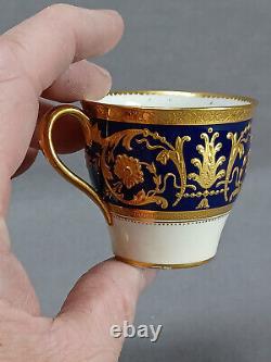 Minton G9986 Cobalt & Raised Gold Floral Demitasse Cup & Saucer C. 1901-1908 B