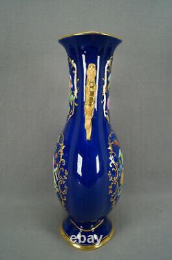 Minton Hand Painted Floral Gold & Cobalt Chinese Form Dragon Handle Vase 1820 B