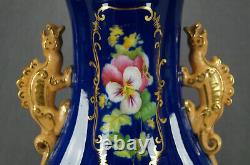 Minton Hand Painted Floral Gold & Cobalt Chinese Form Dragon Handle Vase 1820 B