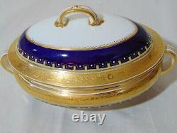 Mintons Cobalt Blue Gold Encrusted Porcelain Covered Serving Bowl G 3950